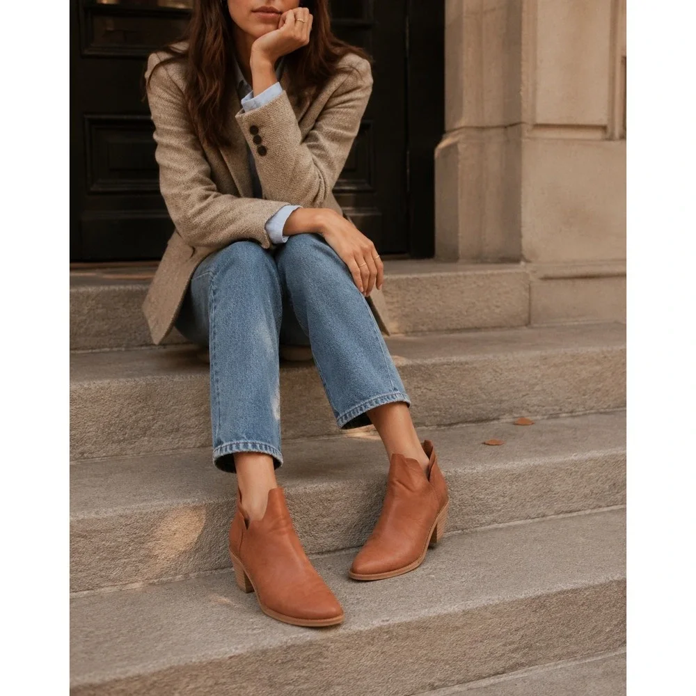 Kelsi Dagger‎ Brown Leather Ankle Boots Size 7.5 Heeled Booties Women's Shoes